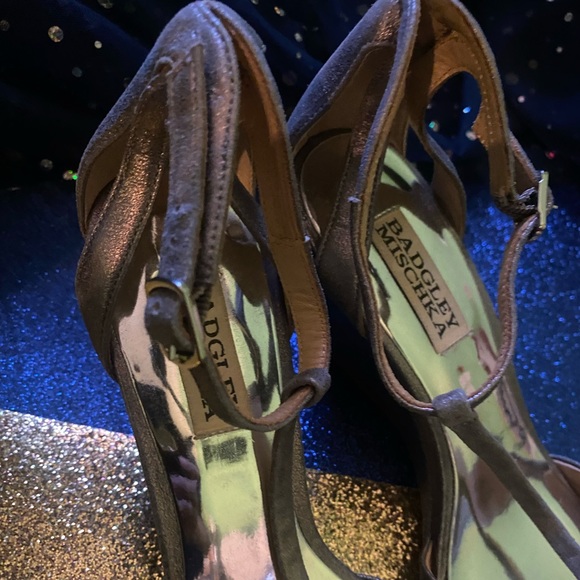 BADGLEY MISCHKA PEWTER METALLIC LEATHER WEDGE BEJEWELED Heels GORG LUX BRIDAL - Picture 7 of 11